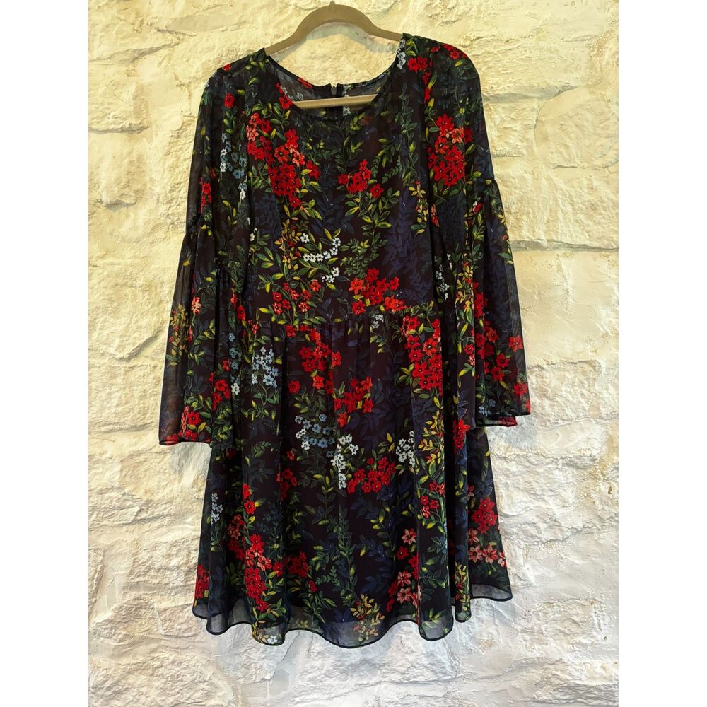 Lauren Ralph Lauren Sheer Floral Bell Sleeve Dress Garden Party Flowy‎ Romantic